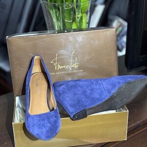 Franco Satro The Artists Collection 
Blue suede platform pumps